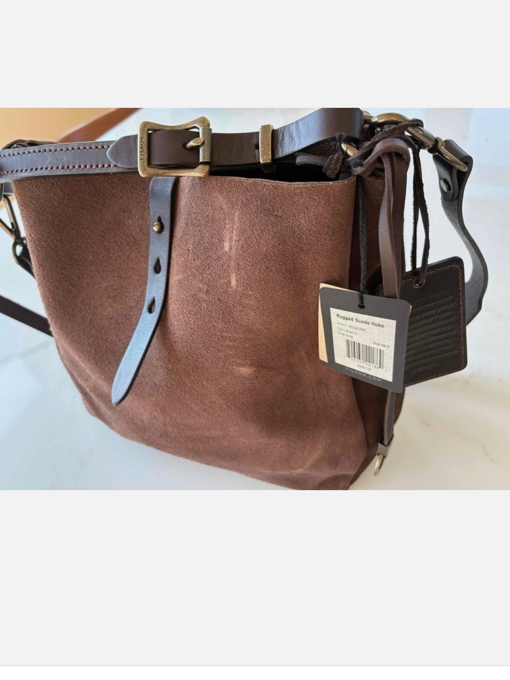 Filson Suede Top Handle Tote Bag in Dark Brown - Picture 6 of 15